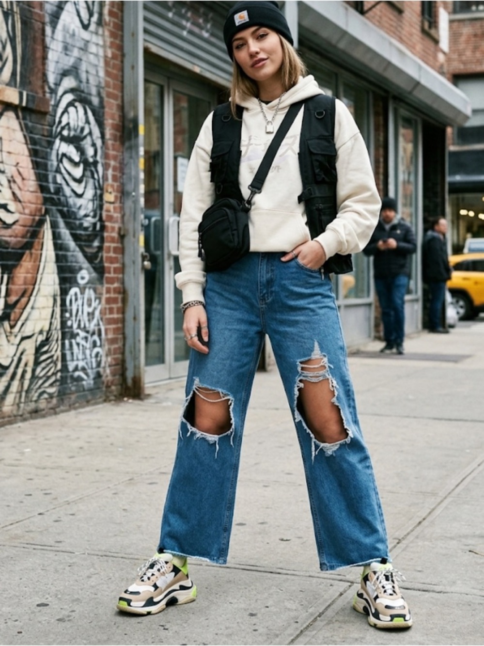 Angel Kiss Distressed Blue Wide-Leg 90’s loose fit Ripped Jeans size 29